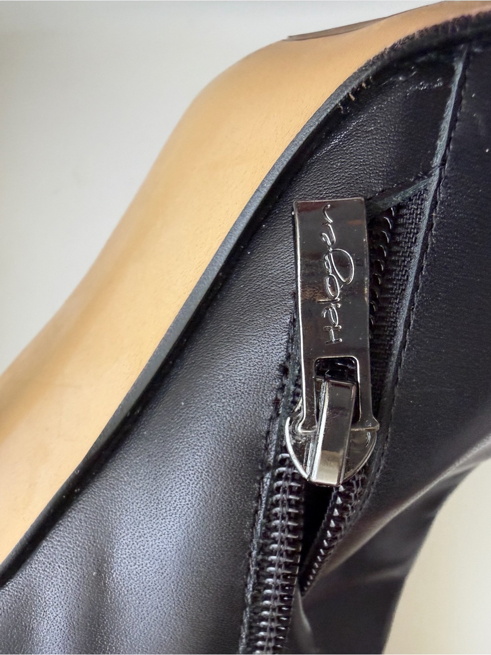 Halogen Black Leather Knee-High Heeled Boots - Picture 9 of 16
